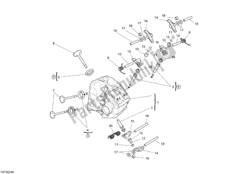 Alle onderdelen voor de Horizontale Cilinderkop van de Ducati Sport ST3 S ABS USA 1000 2007